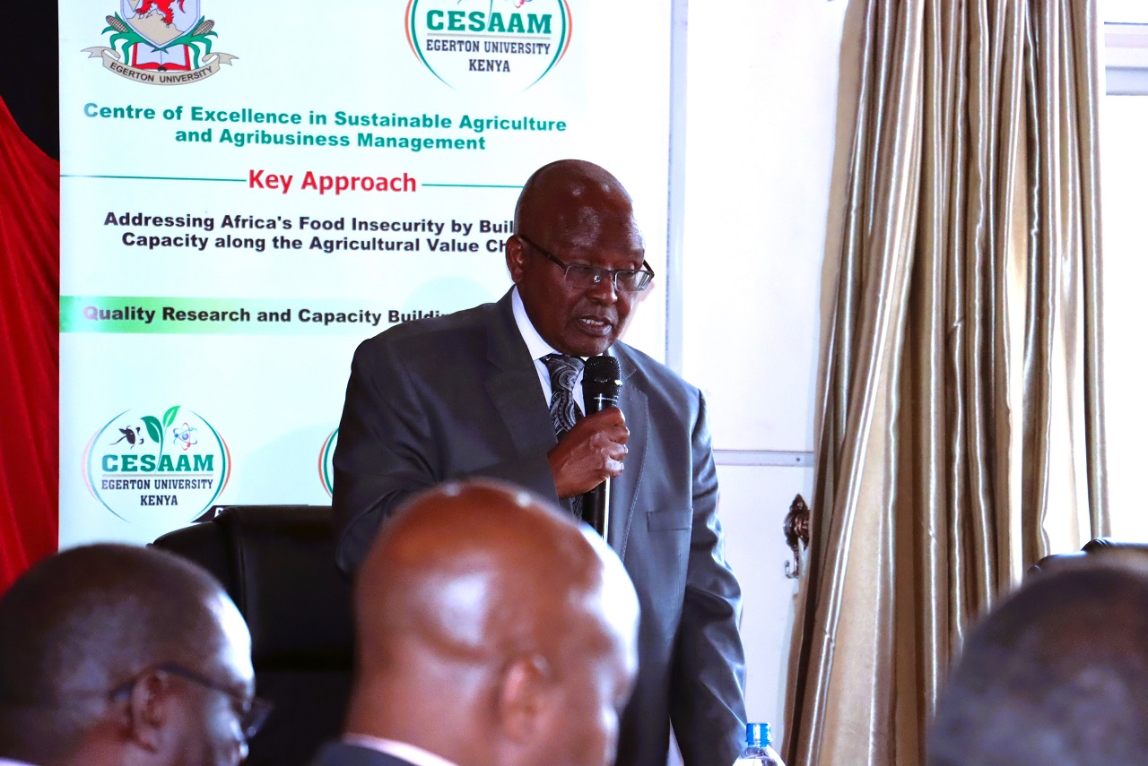 Vice Chancellor Professor Isaac Kibwage addressed delegates during the ACE II Meeting at Egerton University recently.
